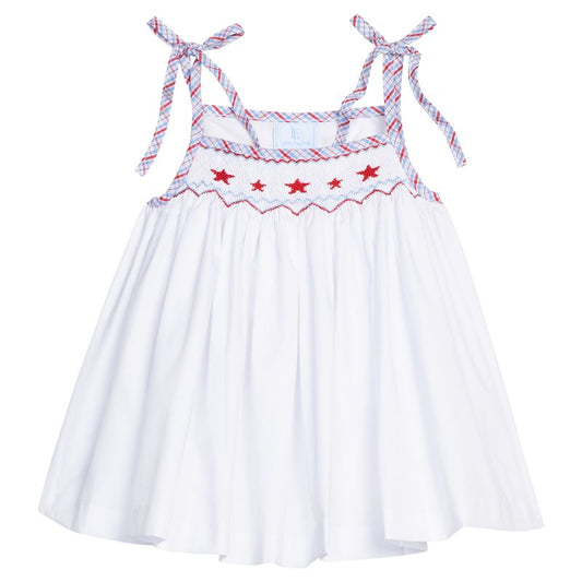 Little English Smocked Tie Shoulder Tank- Stars