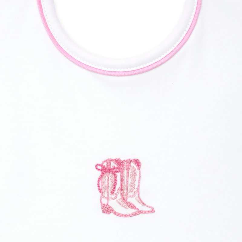 Magnolia Baby Darling Cowboy Boots Bib- Pink