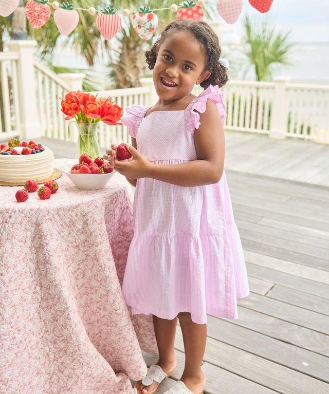 Tiered Katie Dress- Light Pink Seersucker