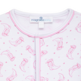 Magnolia Baby Darling Cowboy Boots Printed Ruffle Footie- Pink