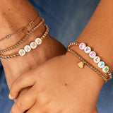 LeMel Kid's Custom Everyday Stretch Bracelet- White Bead With Gold Letters