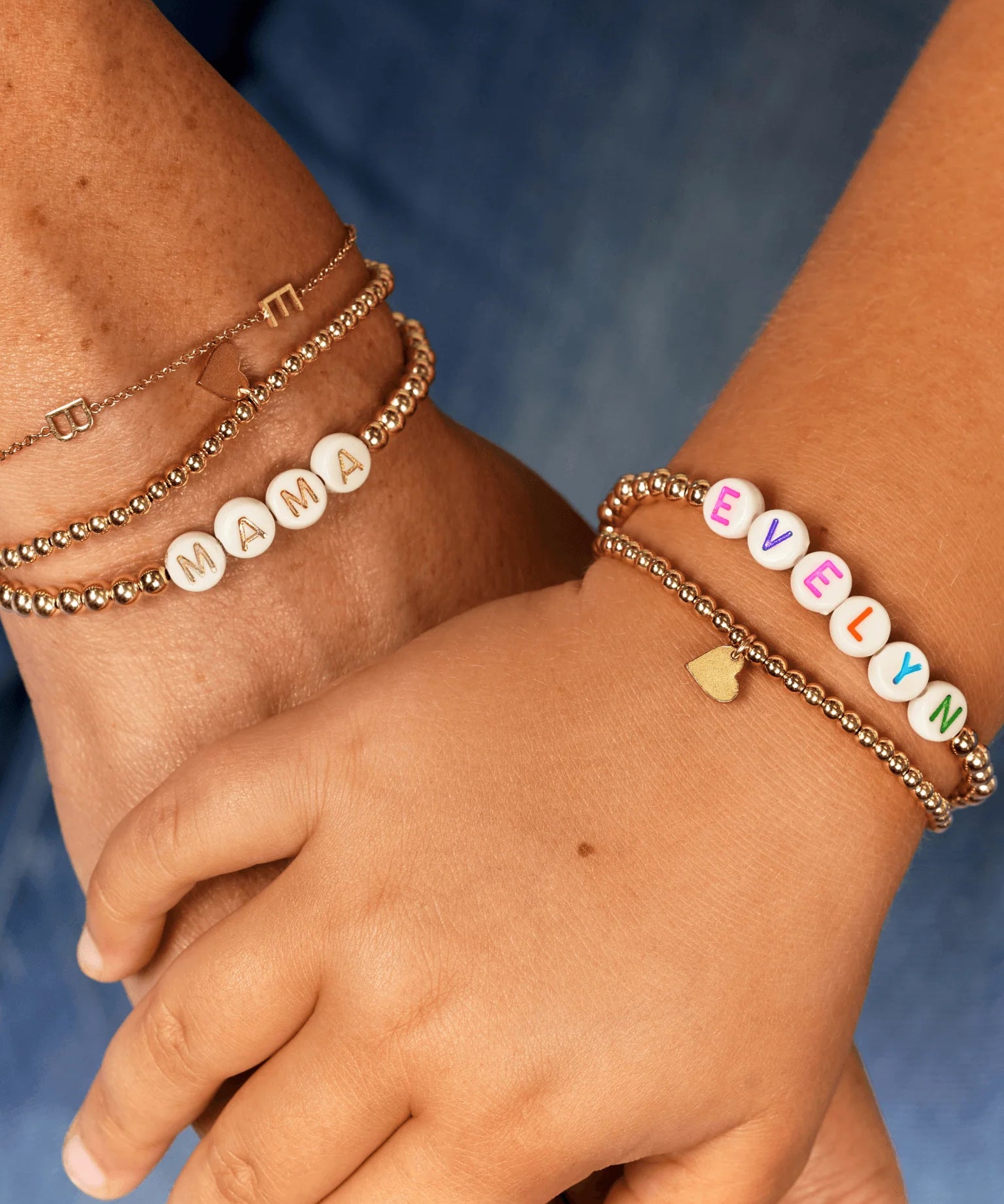 LeMel Kid's Custom Everyday Stretch Bracelet- White Bead With Gold Letters