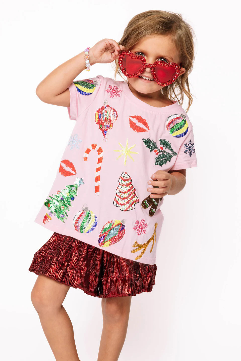 Kids Light Pink Christmas Icon Tee