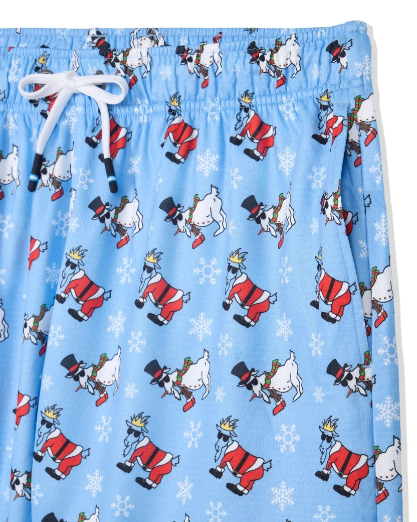 GOAT USA Santa and Snowman AOP Mesh Shorts- Carolina Blue
