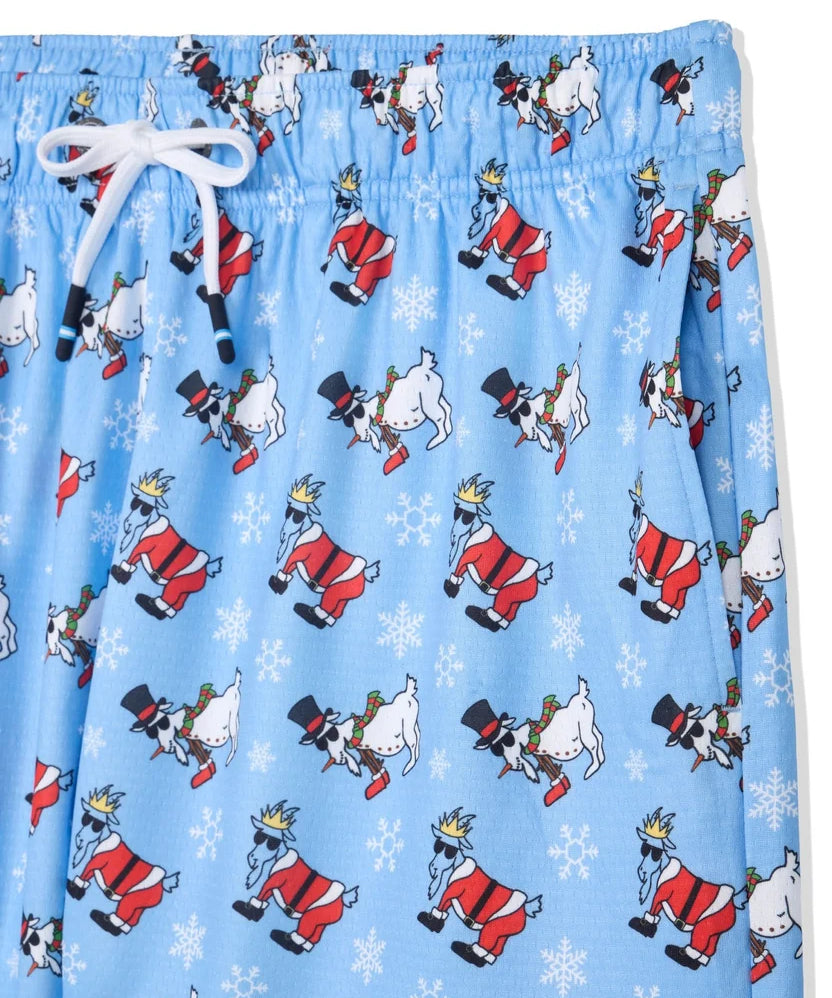 GOAT USA Santa and Snowman AOP Mesh Shorts- Carolina Blue