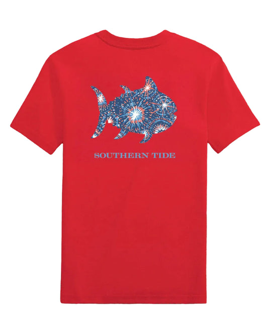 Southern Tide Kids Skipjack Fill Fireworks Short Sleeve T-Shirt- Channel Marker Red