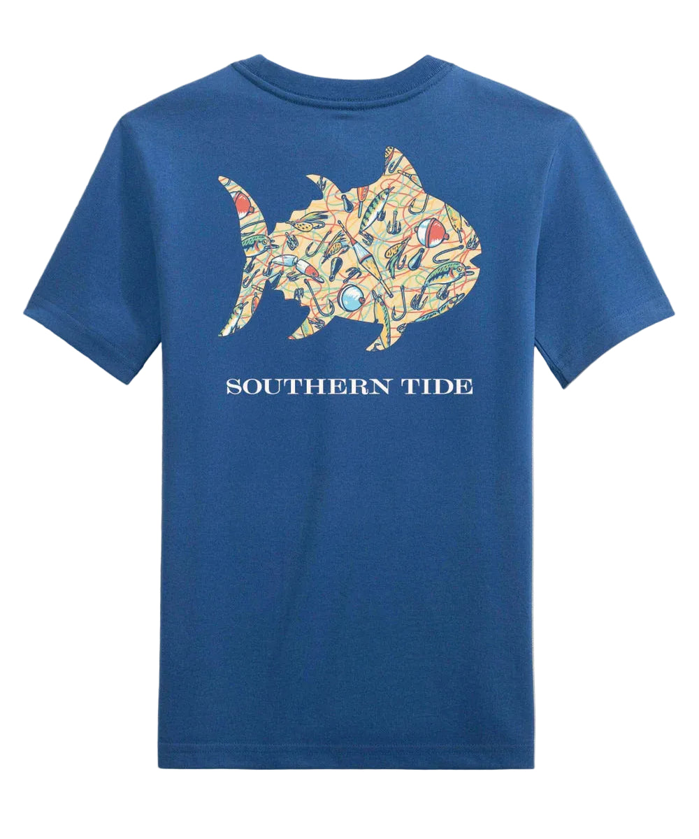 Southern Tide Kids Skipjack Fill Tackle Tangle Short Sleeve T-Shirt- Nautical Blue