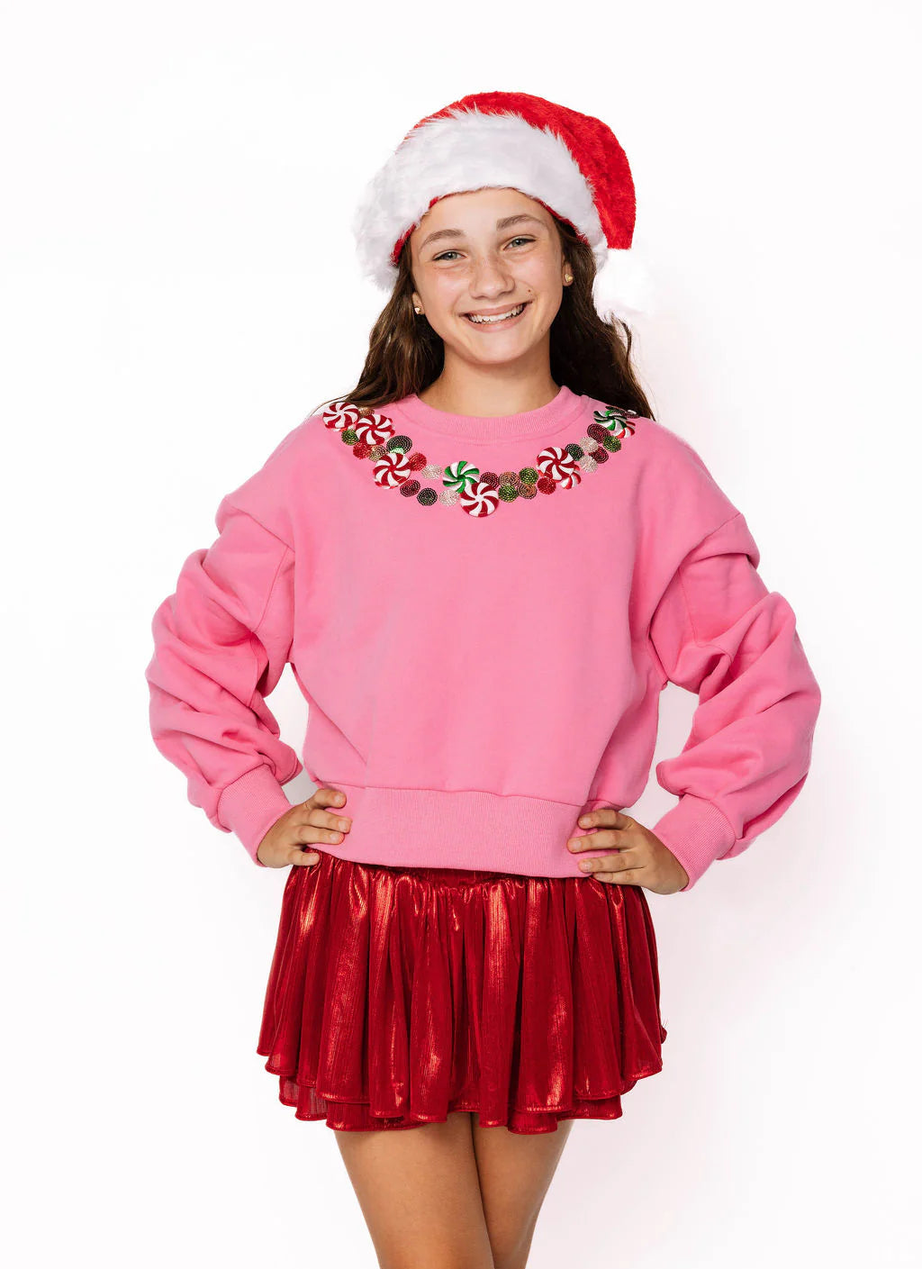 Kids Hot Pink Peppermint Neck Sweatshirt