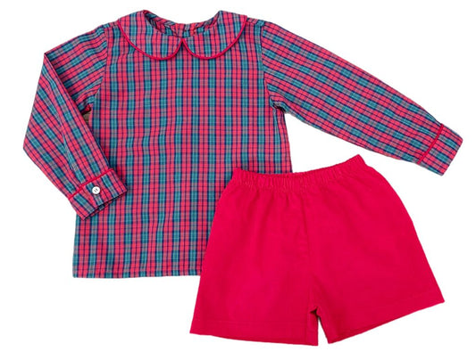 Red Christmas Plaid Ward Short Set