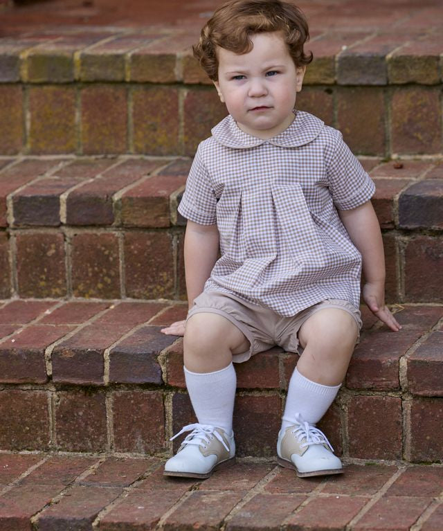 Carson Short Set- Khaki Gingham