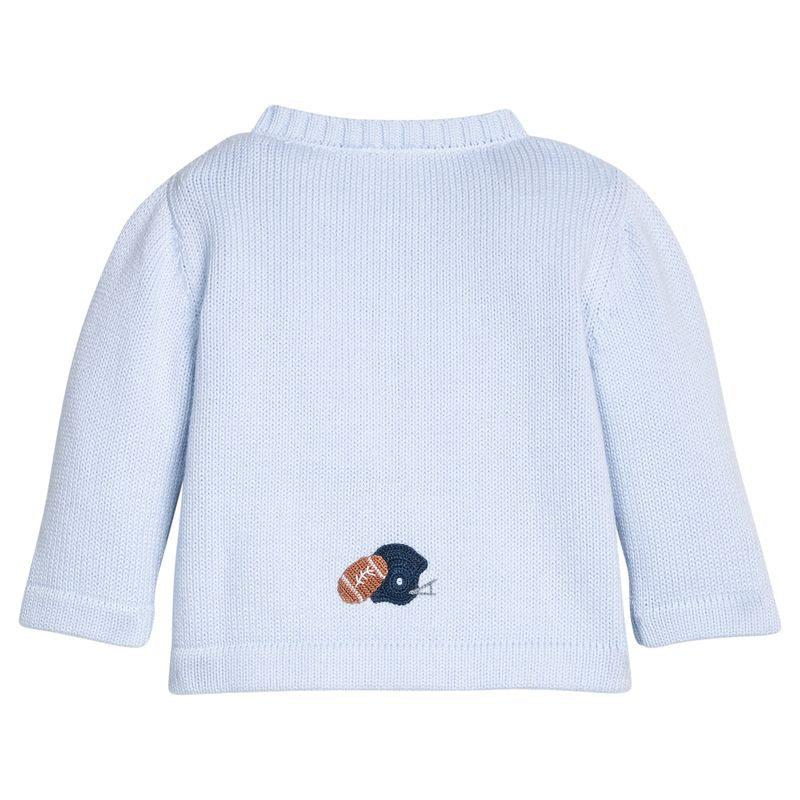 Little English Football Helmet Crochet Cardigan