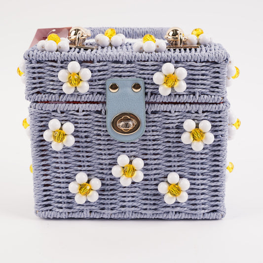 Jenna Lee Daisy Bag- Light Blue With White Daisies