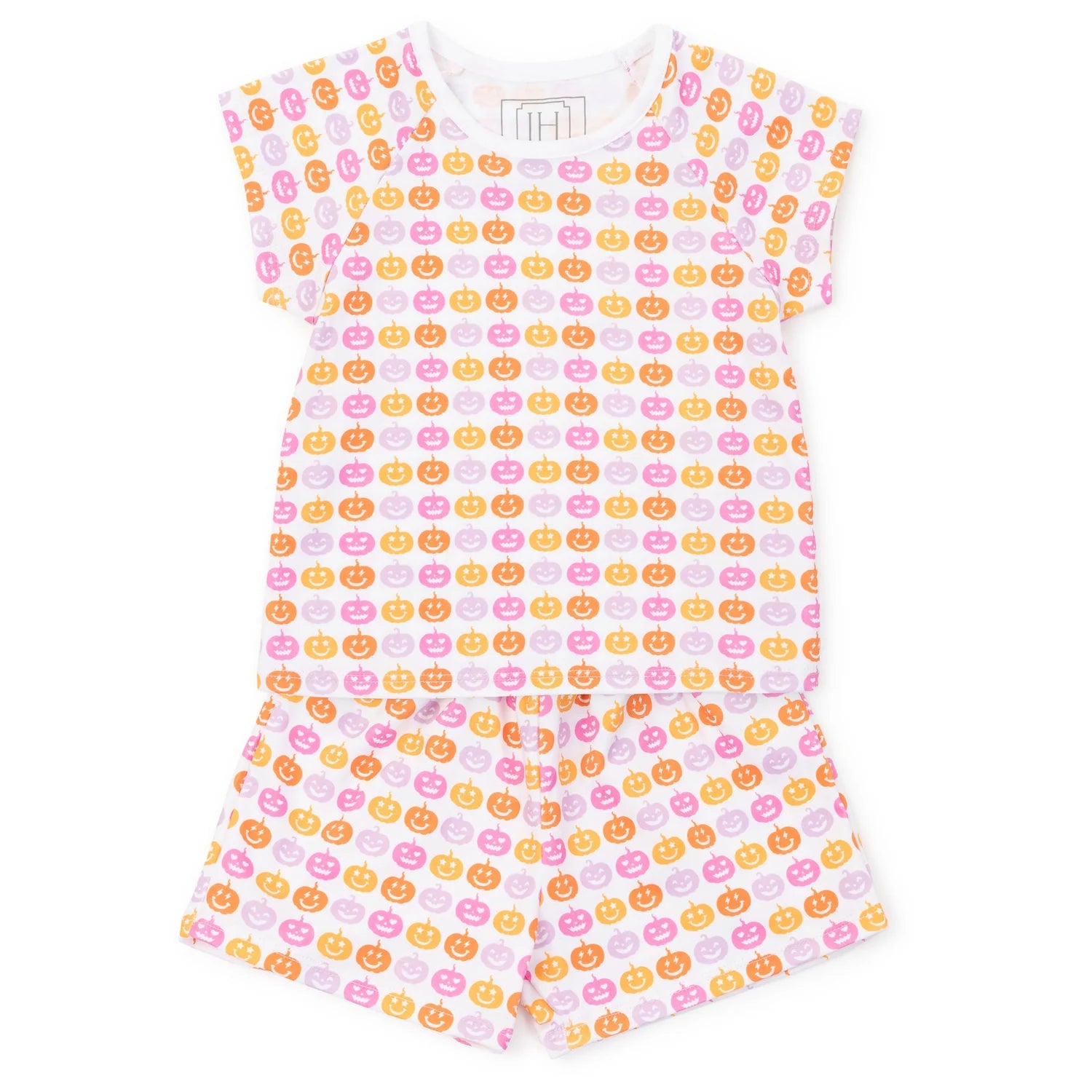 Lila and Hayes Emery Girls' Short Set - Preppy Pumpkins Bright