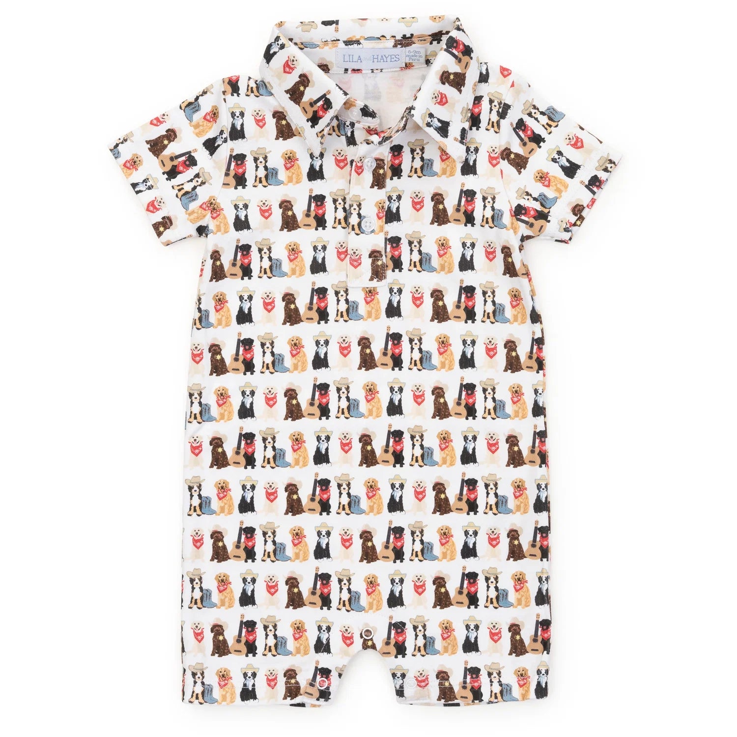 Lila and Hayes Tripp Boys' Polo Shortall - Western Pups
