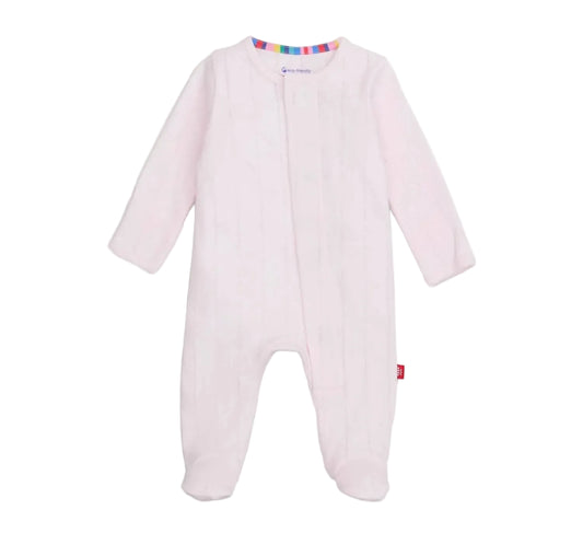 Magnetic Footie- Pink Love Lines Pointelle