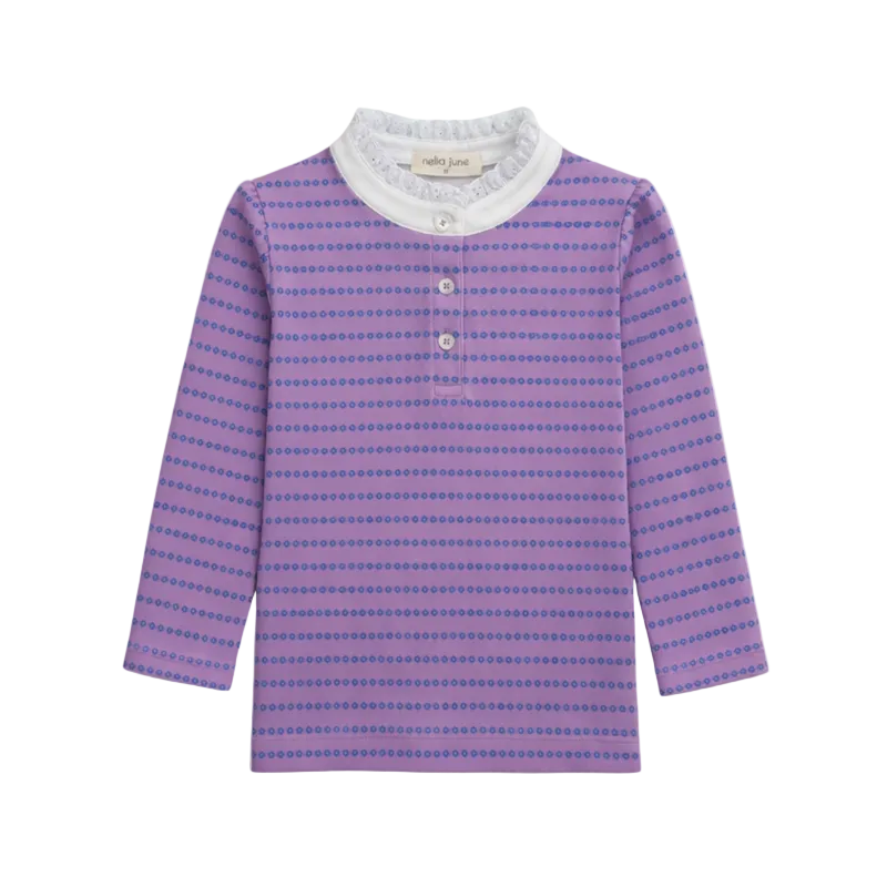 Purple Floral Stripe Lace Long Sleeve Tee