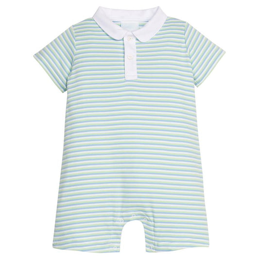 Little English Peter Pan Polo Romper- Greenview Stripe