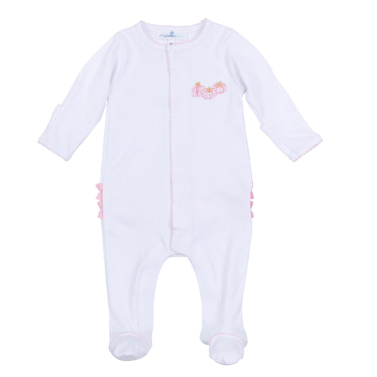 Precious Pumpkins Printed Ruffle Footie- Pink