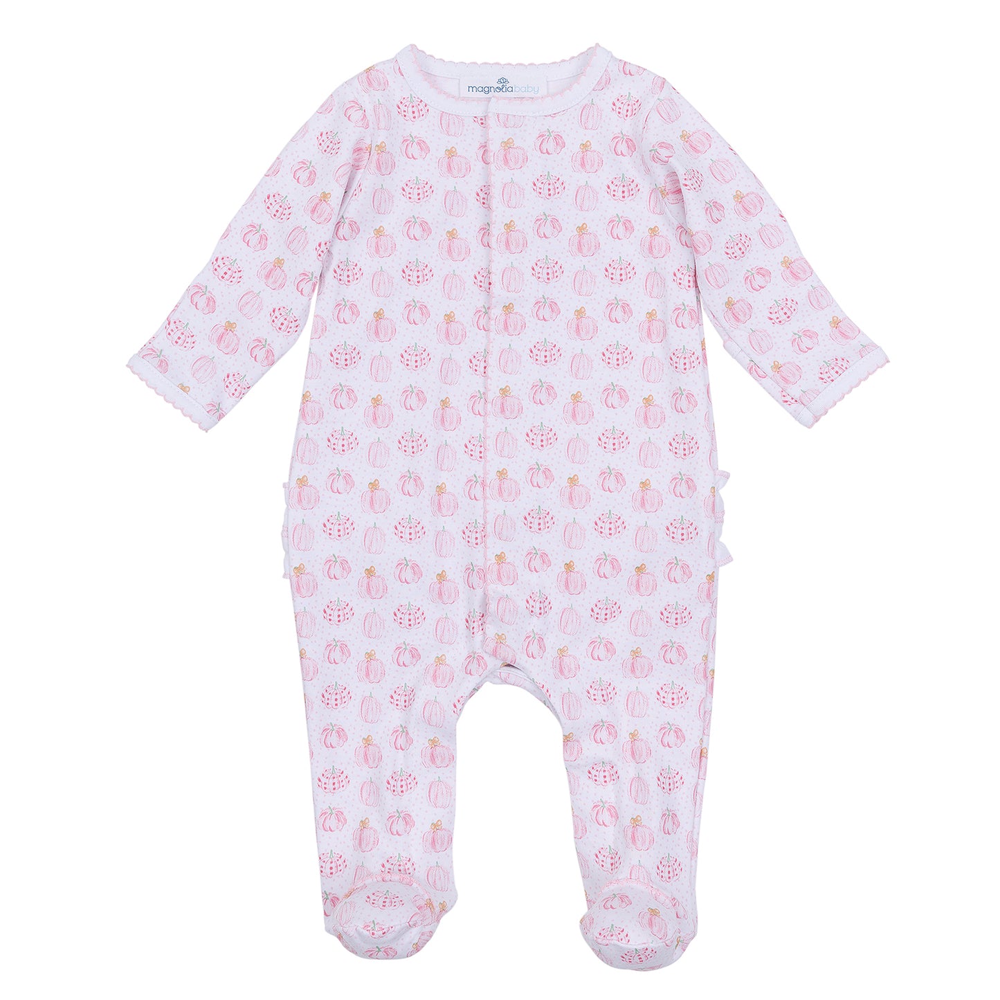 Precious Pumpkins Printed Ruffle Footie- Pink