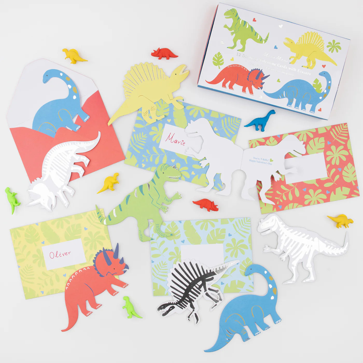 Meri Meri Dinosaur Kids Valentine's Cards and Erasers Set