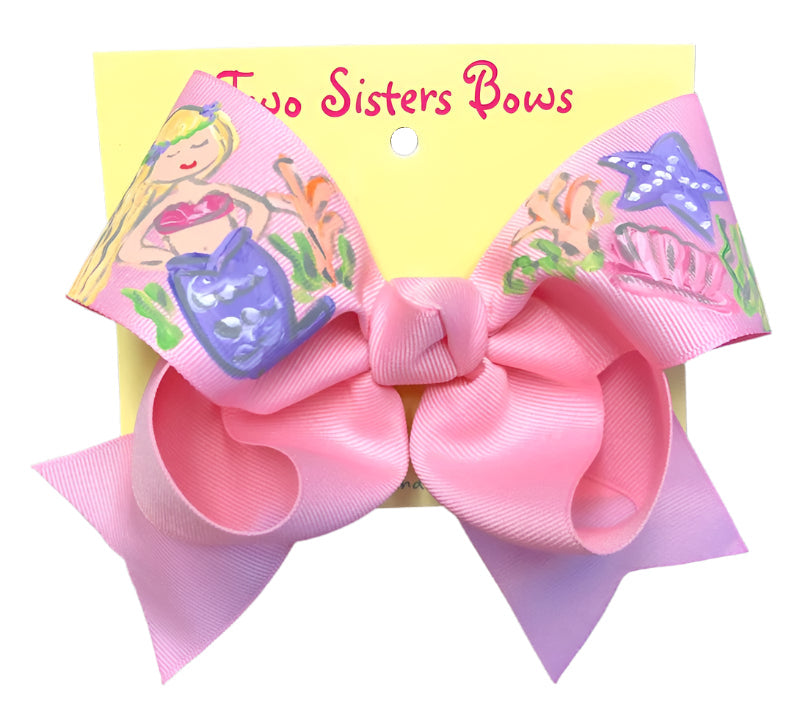Two Sisters Bows Pink Mermaid Shells Large Bow