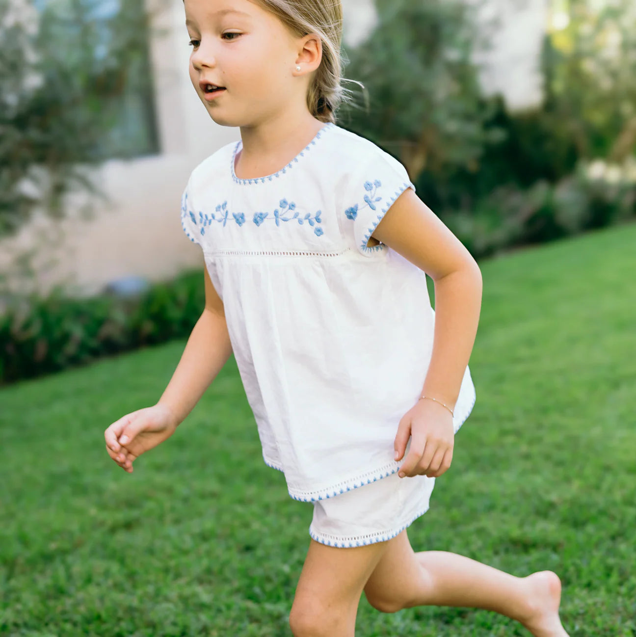Minnow White Embroidered Cap Sleeve Top and Short Set