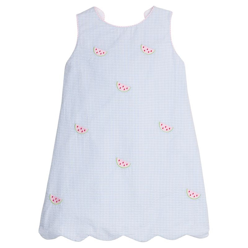 Little English Embroidered Bow Back Dress- Watermelon