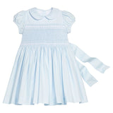 Little English Smocked Emery Dress- Light Blue With White