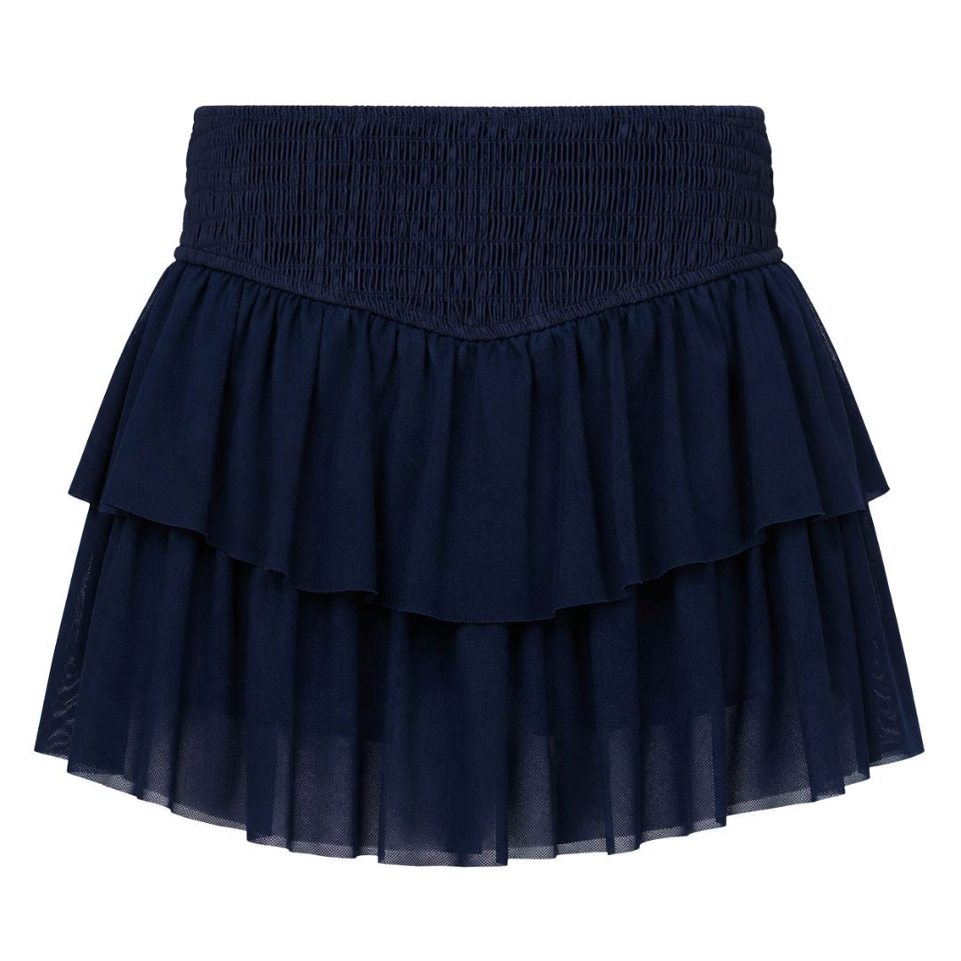 Azarhia Navy Smocked Mesh Skort