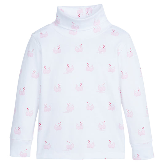 Little English Printed Turtleneck - Pink Whales