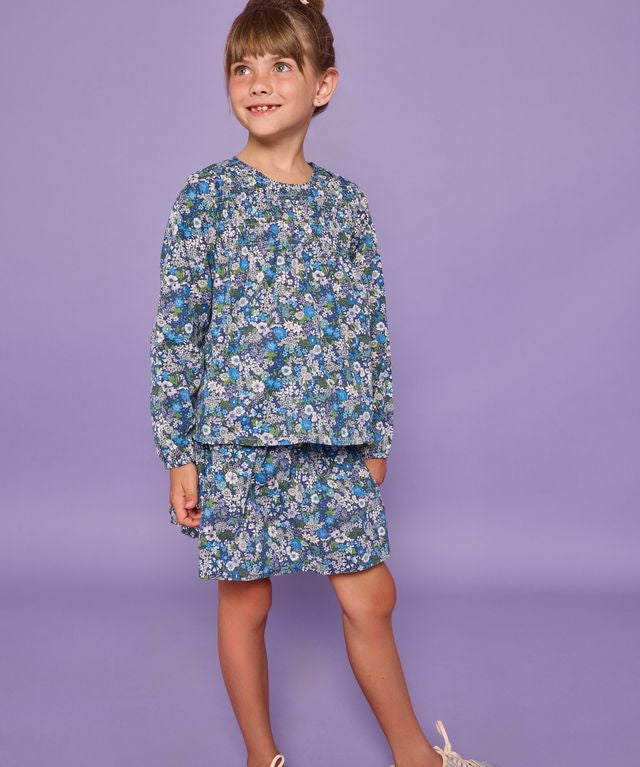 Anita Top- Brookline Blossoms Blue