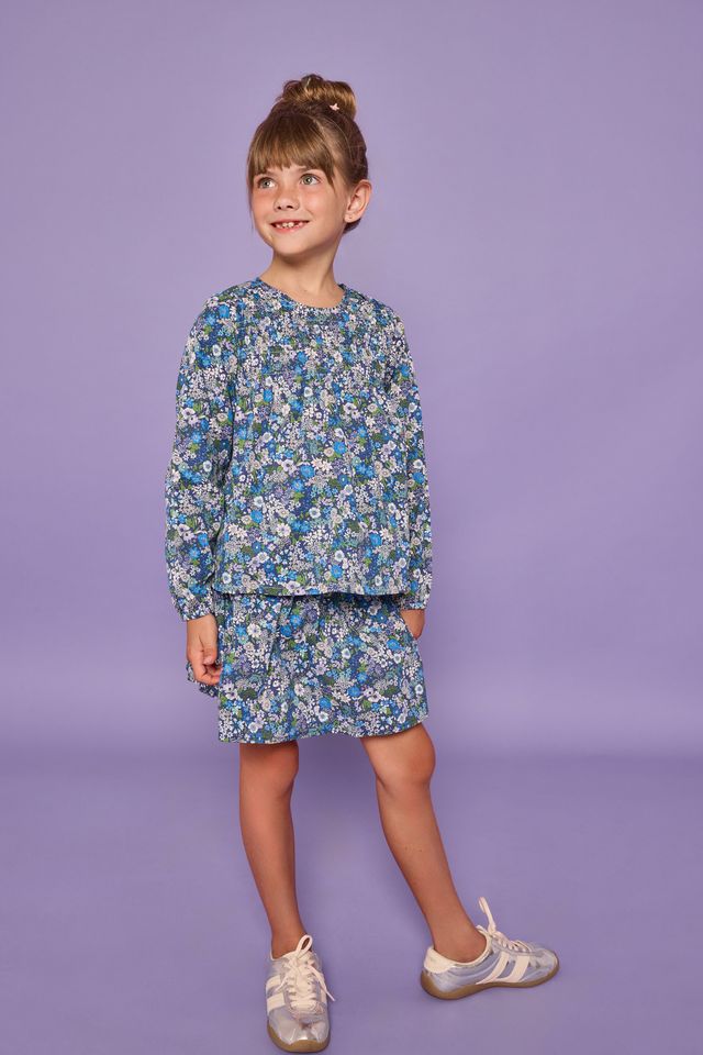 Anita Top- Brookline Blossoms Blue