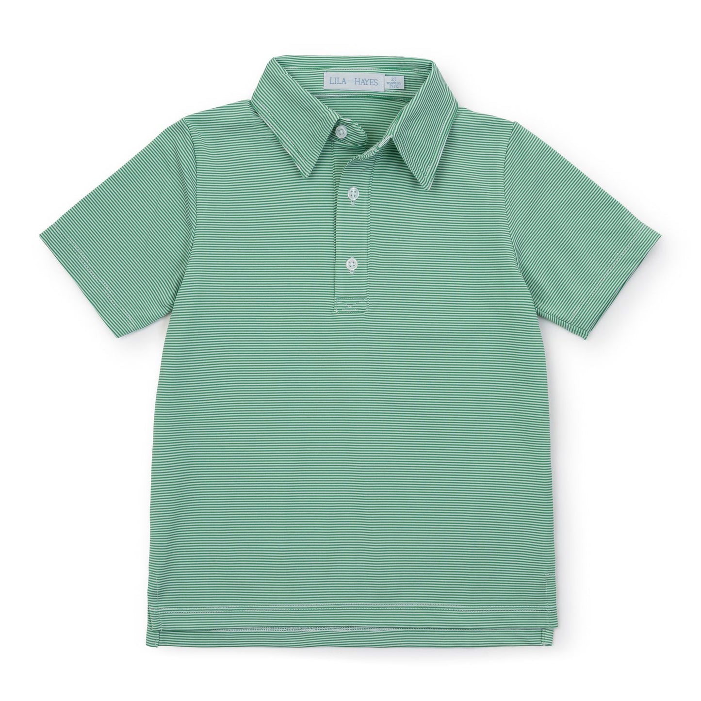 Lila and Hayes Will Performance Polo Shirt - Green and White Stripes