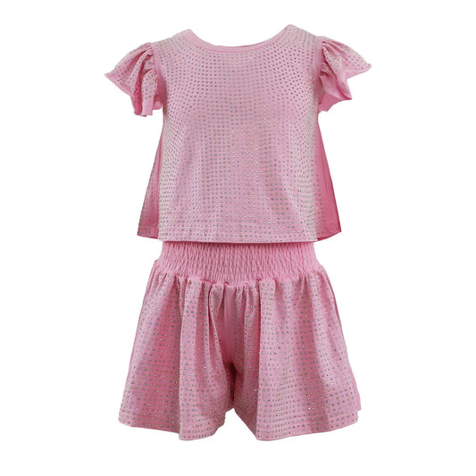 Lola and the Boys Pink Crystal Ruffle Short Set