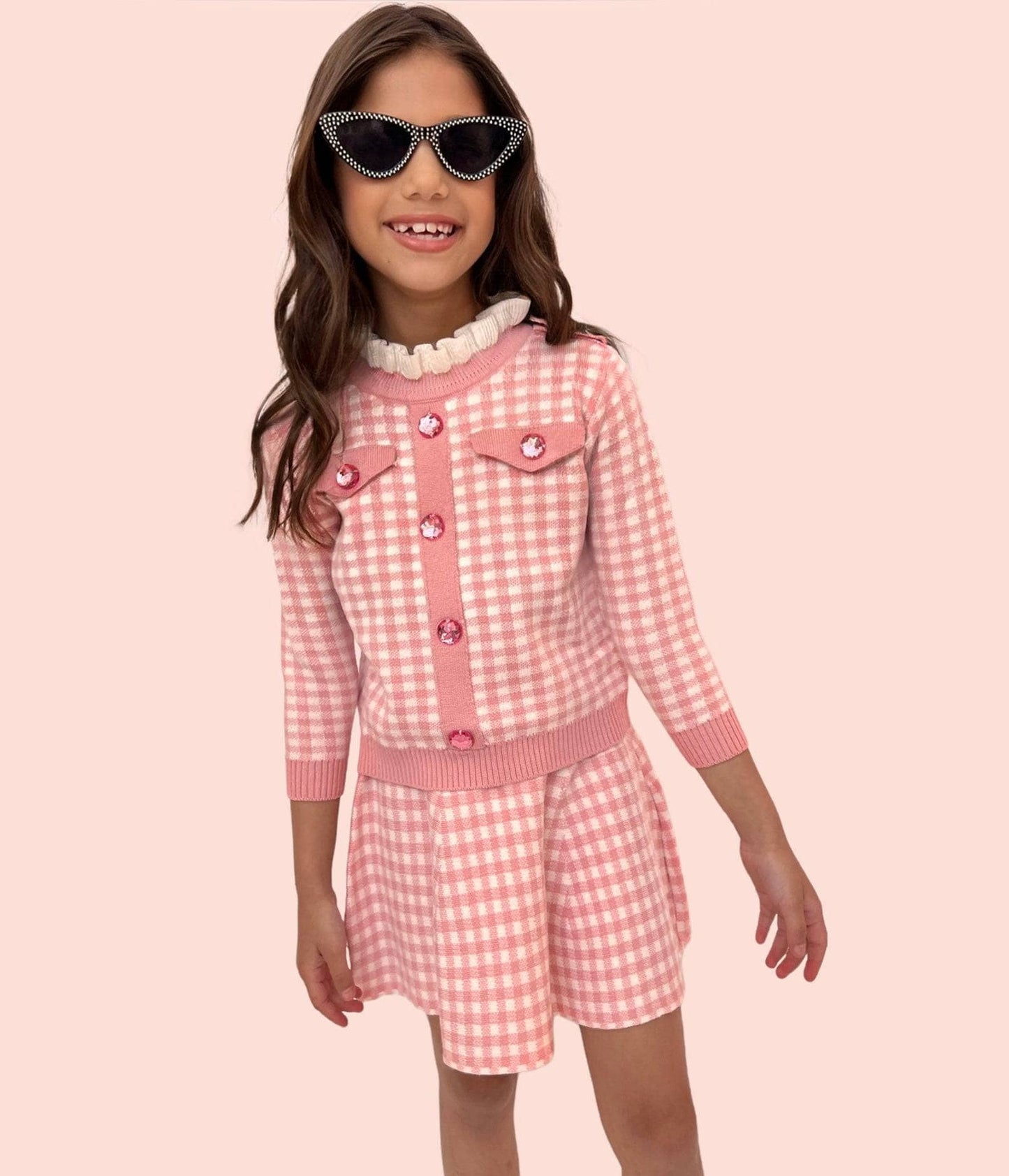 Lola and the Boys Gingham Gem Sweater Set