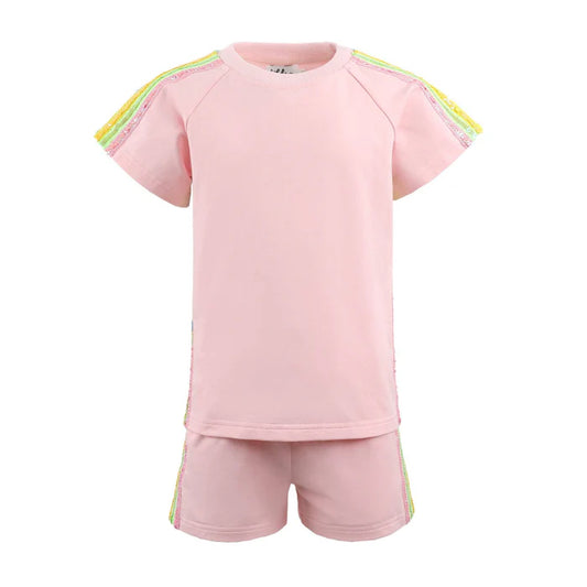 Lola and the Boys Pink Rainbow Stripe Short Set