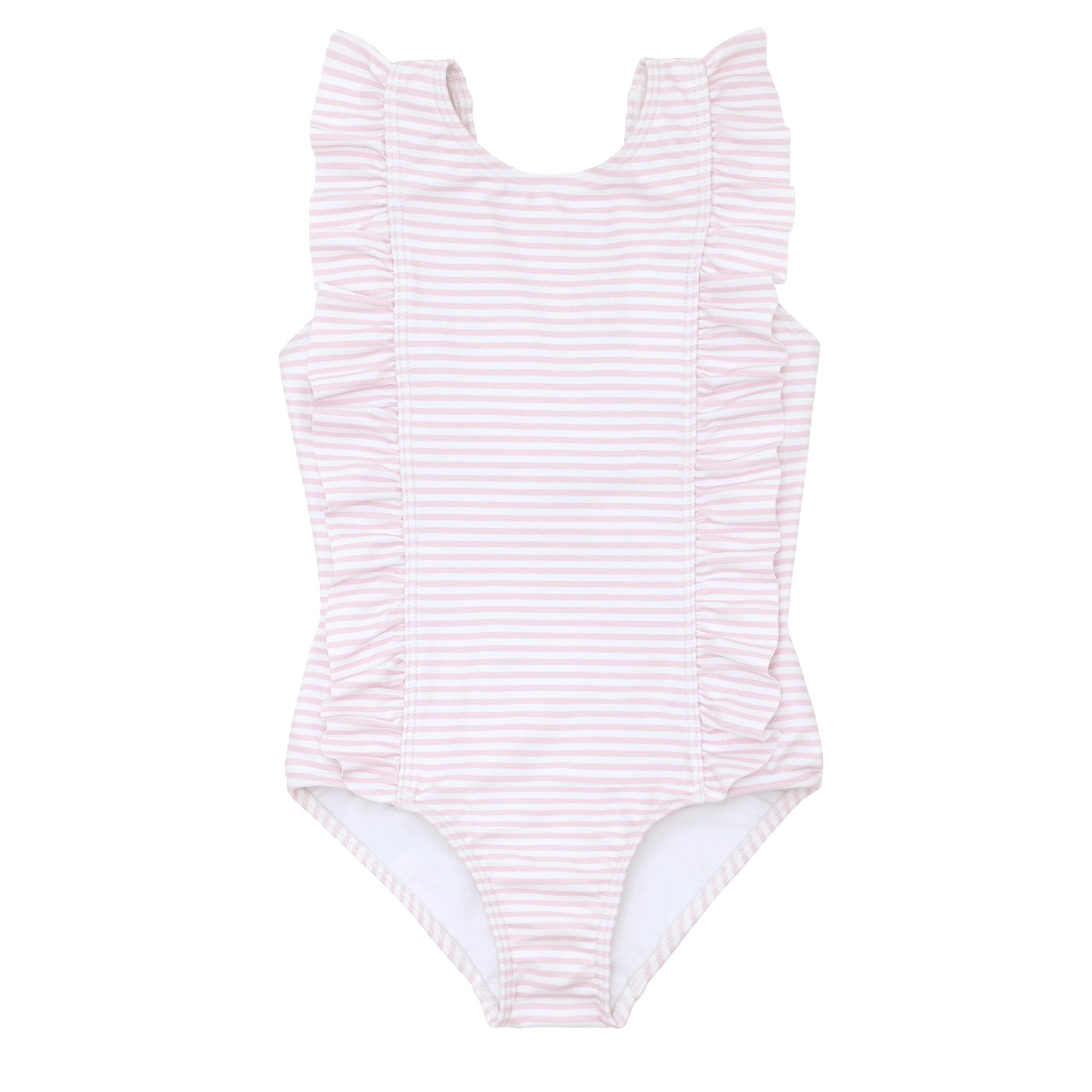 Minnow Pink Stripe Ruffle One Piece