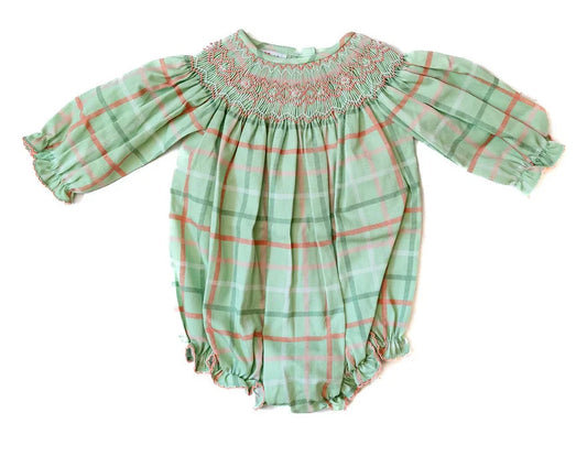 Ruth and Ralph Christmas Plaid Smocked Birdie Bubble