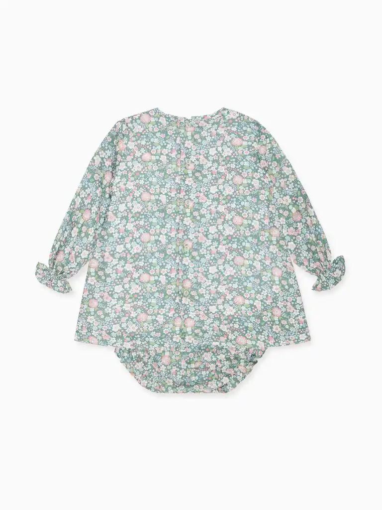La Coqueta Green Floral Belia Baby Girl Smocked Set