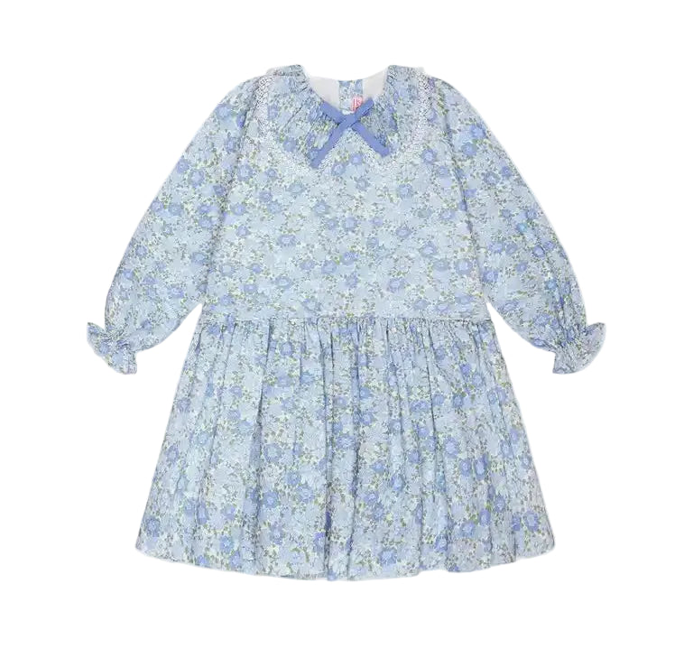 La Coqueta Blue Floral Maribela Girl Drop Waist Dress