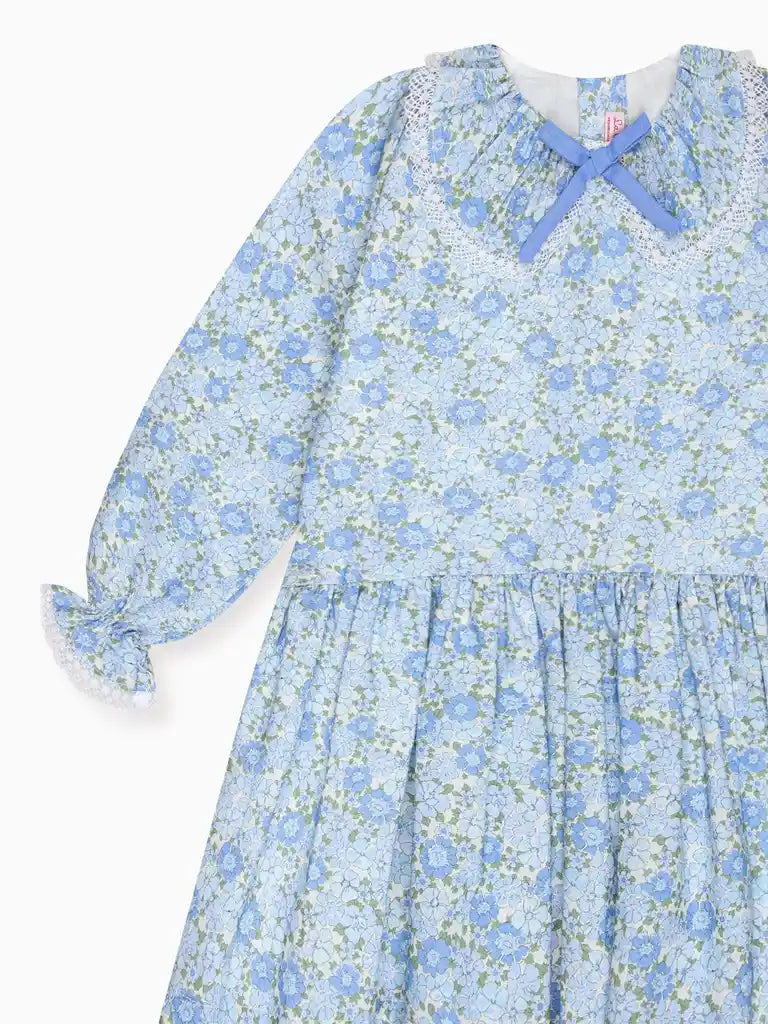 La Coqueta Blue Floral Maribela Girl Drop Waist Dress