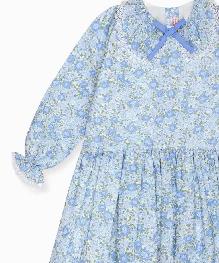 La Coqueta Blue Floral Maribela Girl Drop Waist Dress