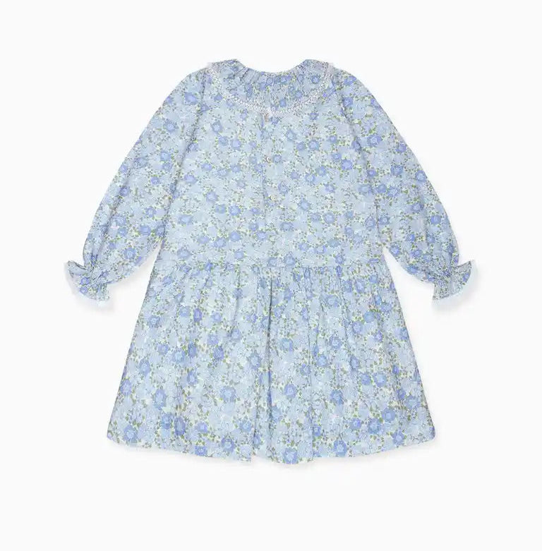 La Coqueta Blue Floral Maribela Girl Drop Waist Dress