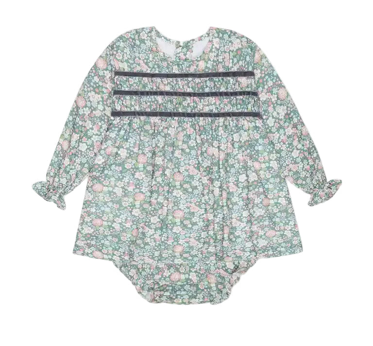 La Coqueta Green Floral Belia Baby Girl Smocked Set