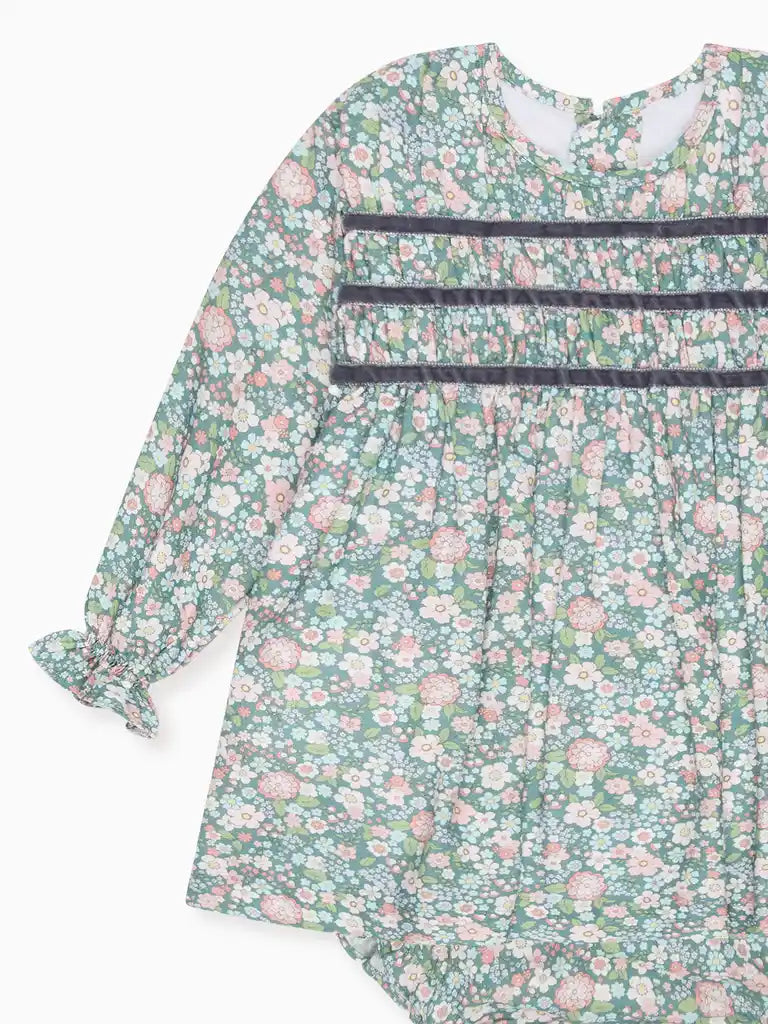 La Coqueta Green Floral Belia Baby Girl Smocked Set