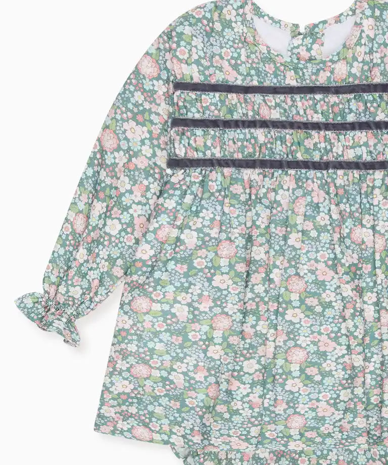 La Coqueta Green Floral Belia Baby Girl Smocked Set