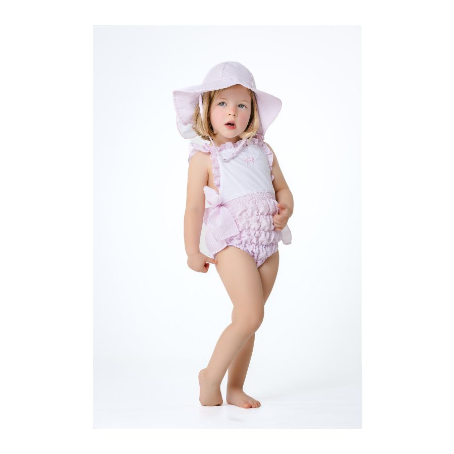 Sal and Pimenta Pink Seersucker Cotton Frilled Swimsuit