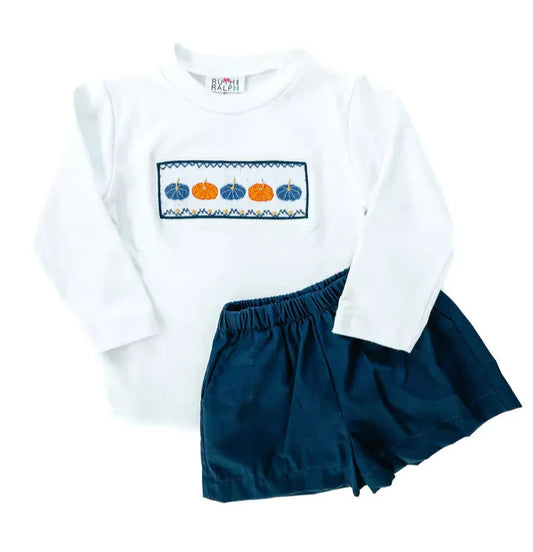 Ruth and Ralph Pumpkin Smocked Beau Shorts Set