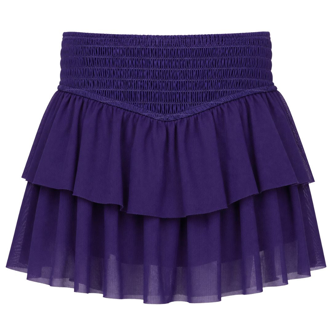 Azarhia Purple Smocked Mesh Skort