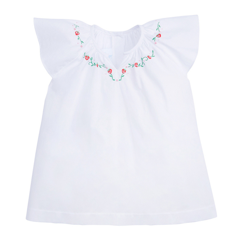 Little English Embroidered Blouse- Strawberry